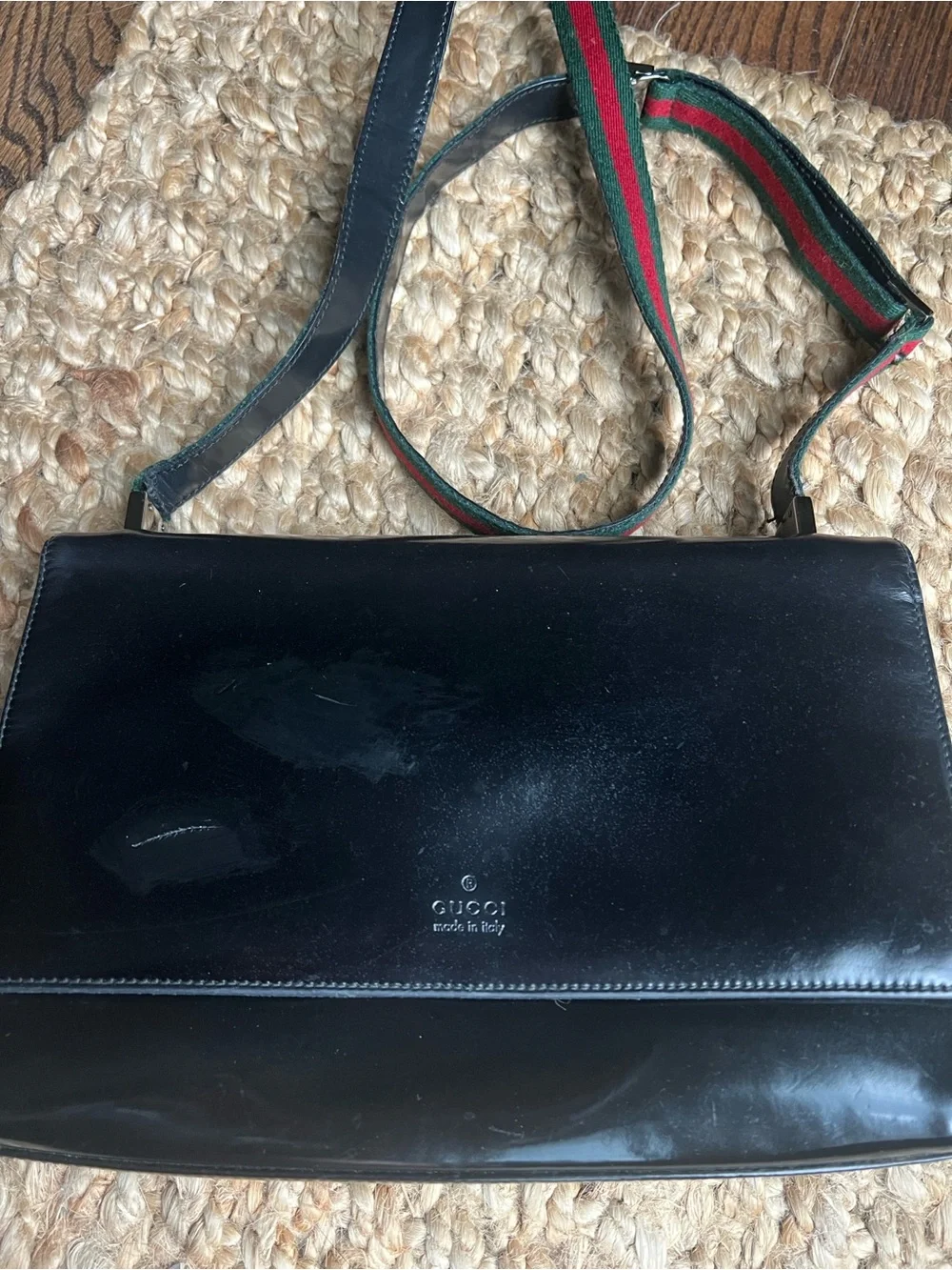 Gucci Black Patent Leather Messenger Bag